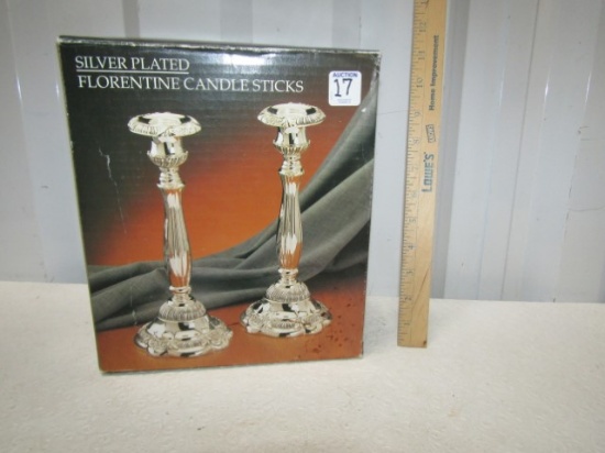 Two N I B Matching Silver Plated Florentine Candlesticks