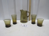 Smoked Amber Pitcher W/ Matching Tea Glasses And High Ball Glasses