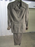 Ladies Polyester, Rayon And Wool Pants Suit W/ Fur Sleeve Cuffs