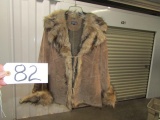 Ladies Genuine Suede Leather Coat W/ Fur Collar And Sleeve Cuffs