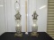 2 Vtg Reverse Painted Glass W/ Brass Base Lamps