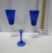 3 Blue And Clear Wine / Champagne Glasses