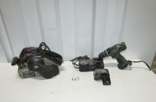Vtg Porter Cable 3" X 21" Belt Sander And A Hitachi Cordless 12 Volt Drill