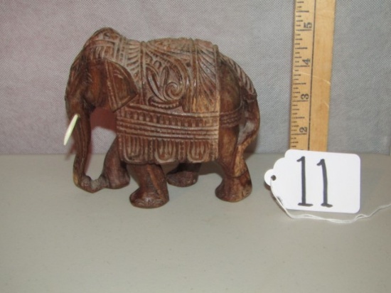 Vtg Hand Carved Wood Elephant