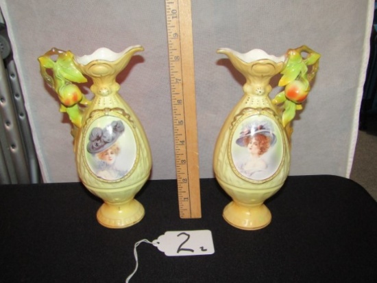 Antique Late 1800s Pair Of Royal Bonn Porcelain Vases W/ Ladies