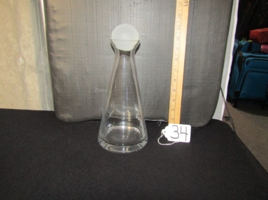 Vtg Glass Brandy / Liquor Decanter W/ Frosted Glass Top
