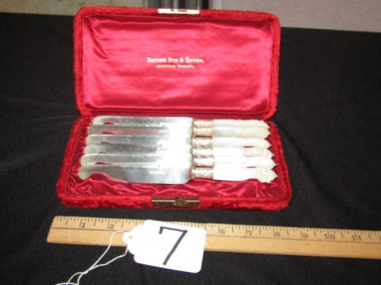 Antique Harrison Bros & Howson Sheffield Mother Of Pearl Silverplate Knife Set