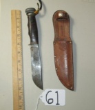 Vtg Ka - Bar Union Cutlery Co. Boy Scout Fixed Blade Knife And Leather Sheath