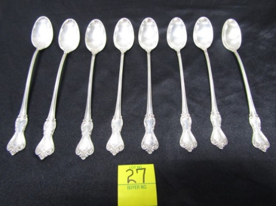 8 Antique Sterling Silver Long Teaspoons, 241 Grams