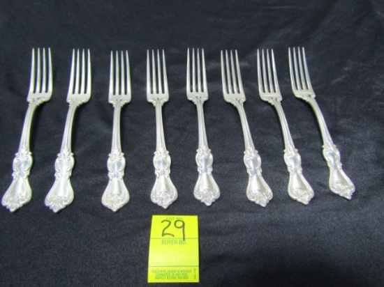 8 Antique Sterling Silver Dinner Forks, 399 Grams