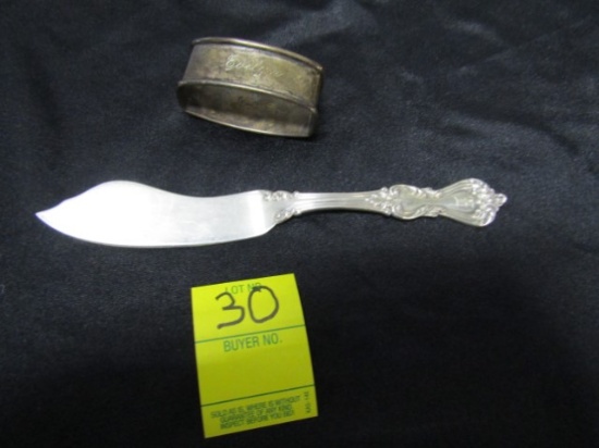 Antique Sterling Silver Butter Knife And A Sterling Silver Napkin Ring, 60 Grams