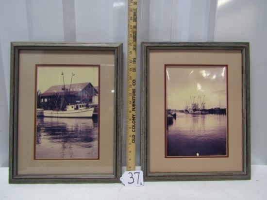 2 Vtg Framed And Matted Fishing Boat Photographs