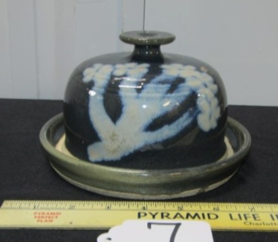 Vtg 1982 Hand Spun Pottery Dome Covered Butter Dish