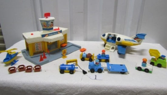 Vtg 1980 Fisher Price Airport Terminal, Airplane, Helicopter And Accessories Shown
