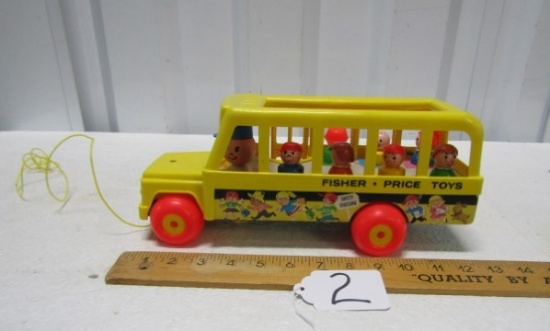 Vtg Fisher Price School Bus #192 Pull Toy W/ Little People
