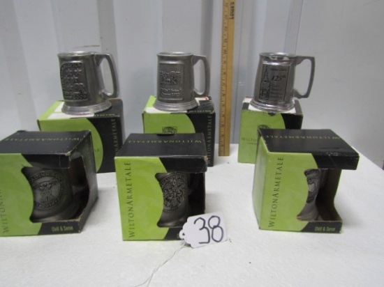Lot Of 6 N I B Wilton Armetale Pewter Mugs W/ Insurance Advertising