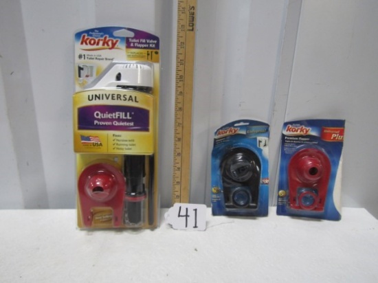 N I B Korky Toilet Fill Valve And Flapper Kit And 2 Additional N I B Flapper Kits