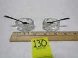 2 Crystal Salt Cellars W/ Silver Plated Spoons