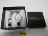 Gold Coast Silver Tone W/ Rhinestones Watch And Matching Bracelet