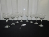 Set Of 8 Crystal Stemware W/ Etched Snow Scenes And Gold Rim