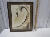 Vtg Surfing Print By Gary Patterson: Over The Falls