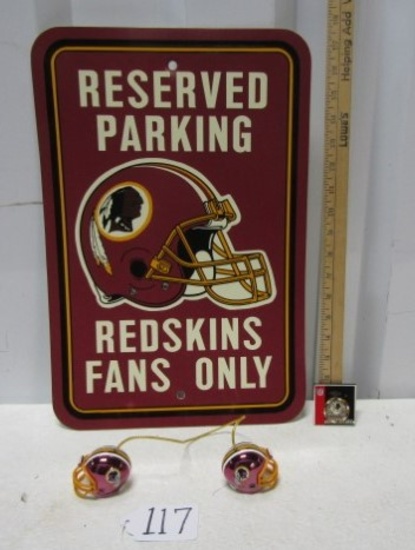 Washington Redskins Lot: Sign, Helmet Ornaments And A Pin