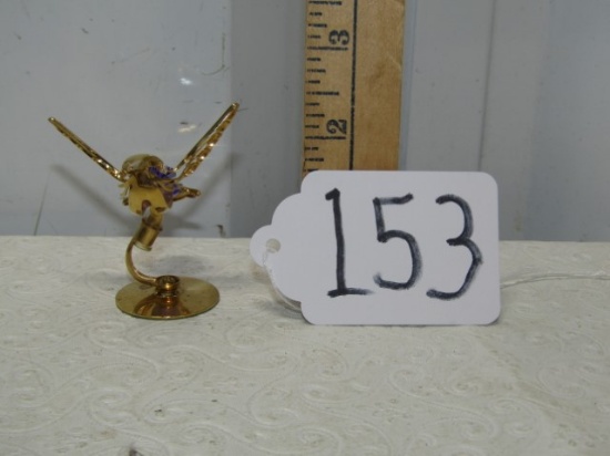 24k Gold Plated Hummingbird W/ Clear Austrian Crystal Eyes And Purple
