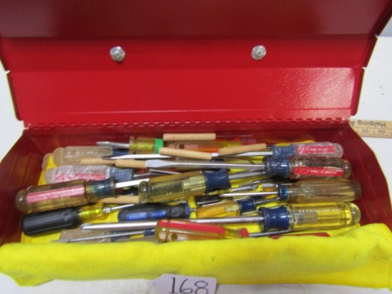 Steel Toolbox Fulled W/ Screwdrivers And Philips Head Drivers (local Pick Up Only)