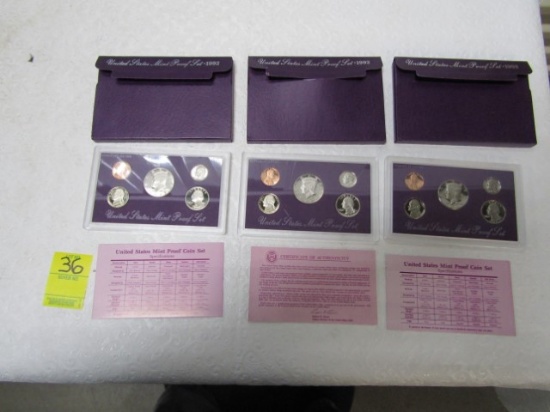 Three 1992 - S U. S. Mint Proof Sets