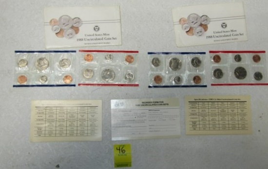 Two 1988 P And D U. S. Mint Uncirculated Coin Sets