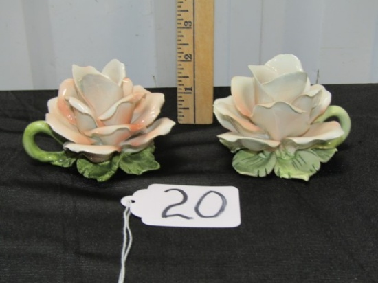 2 Porcelain Floral Finger Candle Holders Made In Italy