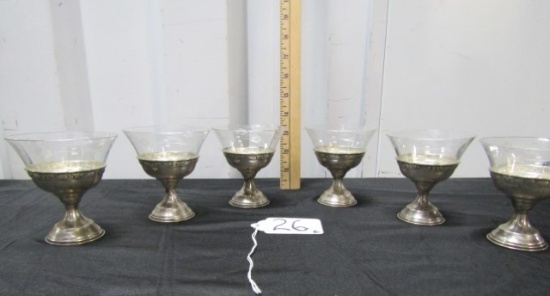 Set Of 6 Sherbert Cups W/ Sterling Silver Base And Etched Crystal Inserts