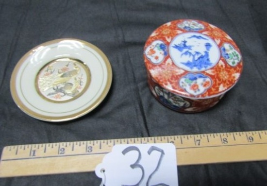 Chokin 24k Gold Edged Plate And A Takahashi Porcelain Trinket Box