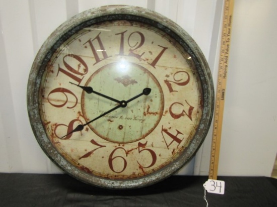 Large 24" Round Antiqued Metal Wall Clock  (LOCAL PICK UP ONLY)
