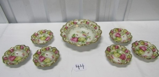 Vtg Made In Germany Serving Bowl W/ 6 Matching Individual Bowls