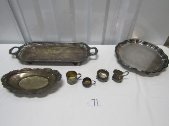 Vtg Silverplate Lot: Trays, Creamer, Sugar Bowl And Cups