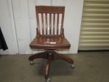 Vtg Solid Oak Wood Rolling Office Chair  (LOCAL PICK UP ONLY)