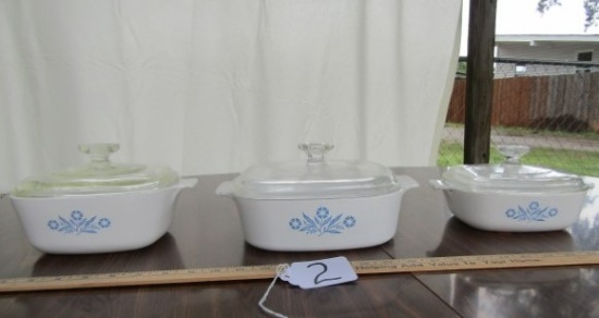 Vtg Corning Ware Blue Cornflower Casserole Dishes W/ Lids
