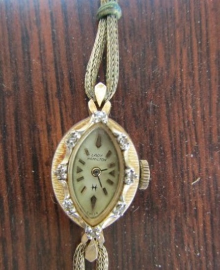 Antique 1912 Lady Hamilton L And W 14 Kt Gold W/ Diamonds Watch
