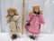 2 Vtg Porcelain Dolls W/ Stands