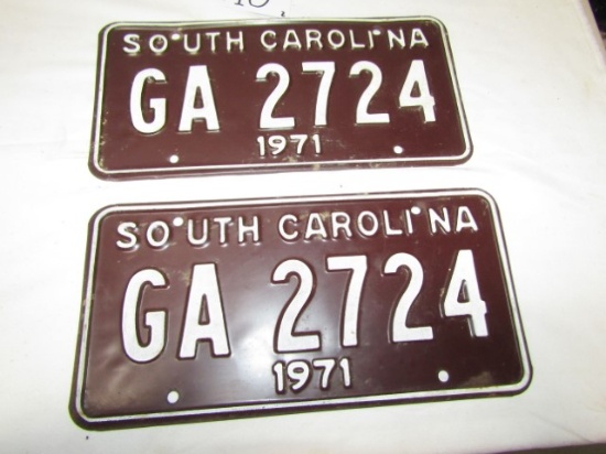 Matchingt Set Of Vtg 1971 South Carolina License Plates