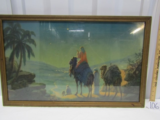 Vtg Print Of The Three Wise Men In A Solid Wood Frame (LOCAL PICK UP ONLY)