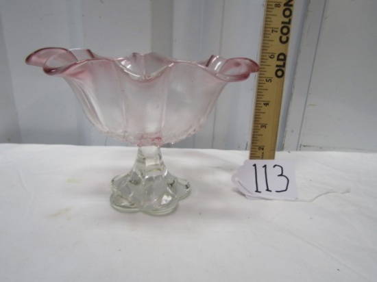 Vtg Clear To Pink Glass Compote