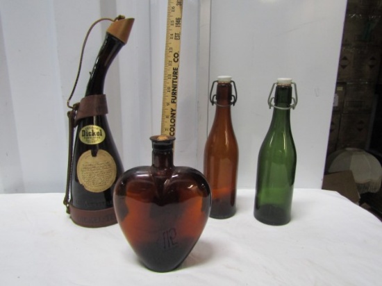 Vtg George Dickel Sour Mash Bottle; Paul Masson Heart Shaped Wine Bottles And
