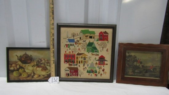 2 Vtg Prints And A Vtg Cross Stitch