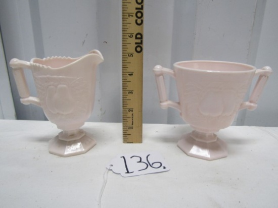 Vtg Pink Milk Glass Creamer And Sugar Bowl