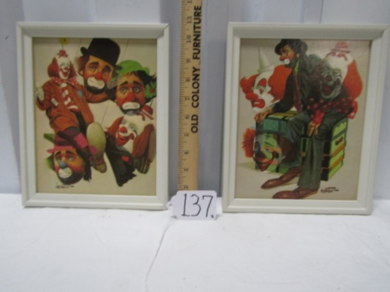 Pair Of Vtg Emmett Kelly Clown Prints