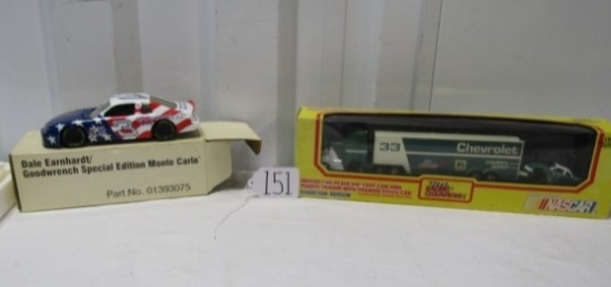 Vtg N I B Diecast Dale Earnhardt #3 Race Car And N I B 1994 Handsome Harry Gant Hauler