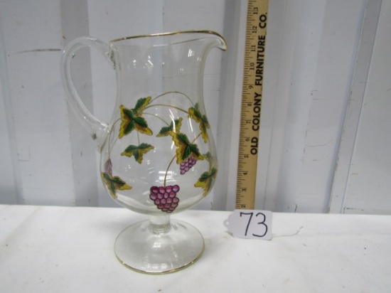 Beautiful Glass Pitcher W/ Gold And Enameled Overlay