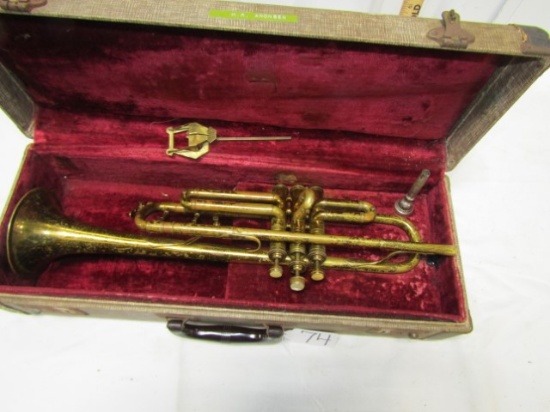 Vtg Silvertone Brass Trumpet / Cornet W/ Case